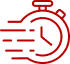 Chronomètre rouge stylisé avec des traînées horizontales, symbolisant la vitesse, la rapidité et l'optimisation du temps.